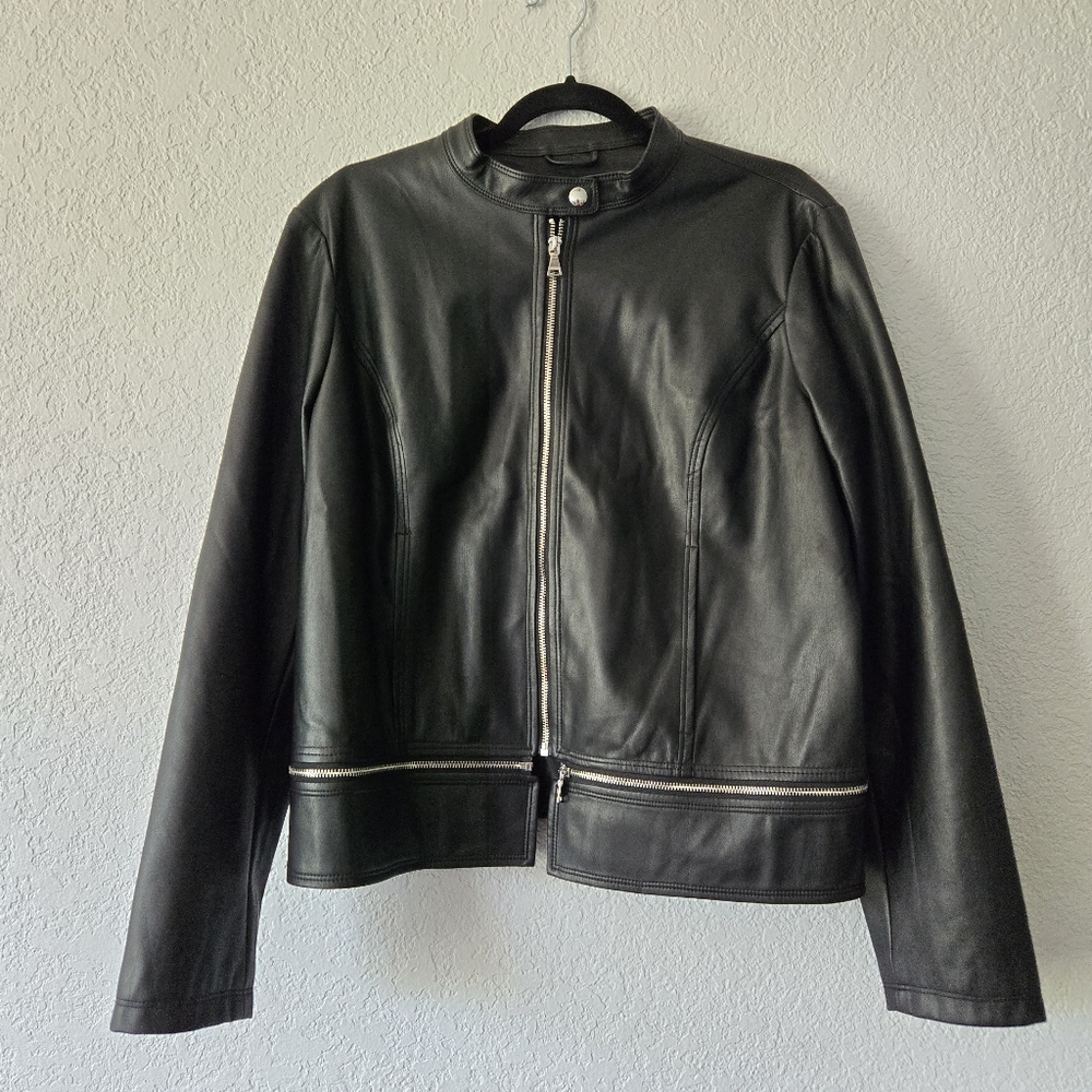 Express XL Black Faux Leather Jacket with silver hardwear
